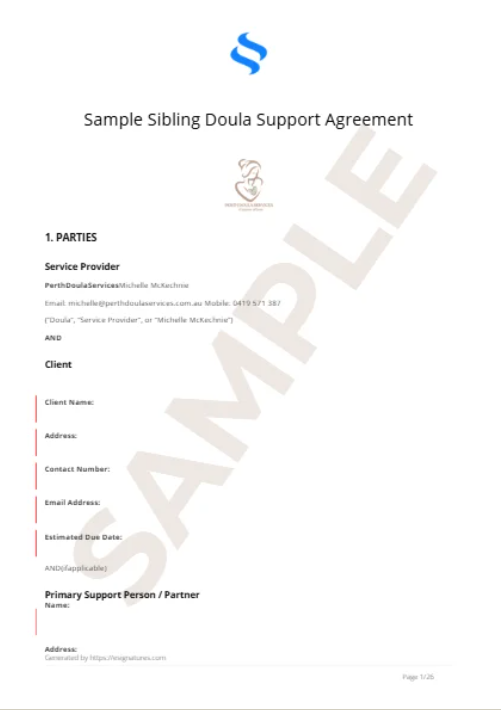 Birth Doula Agreement Sample<br />
Contract